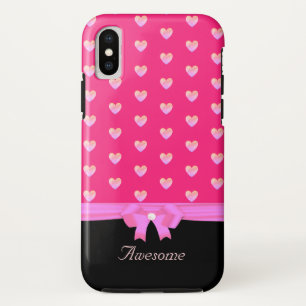 Herzen, Schleife auf Rosa und Kalligrafie auf Schw Case-Mate iPhone Hülle