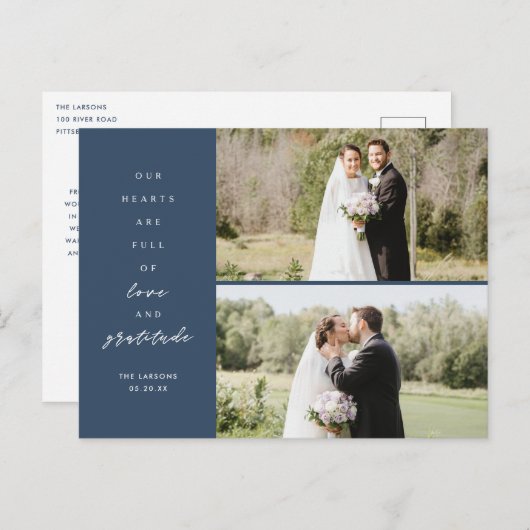 Herzen sind voll zwei Foto Hochzeit Vielen Dank Postkarte (Vorne/Hinten)