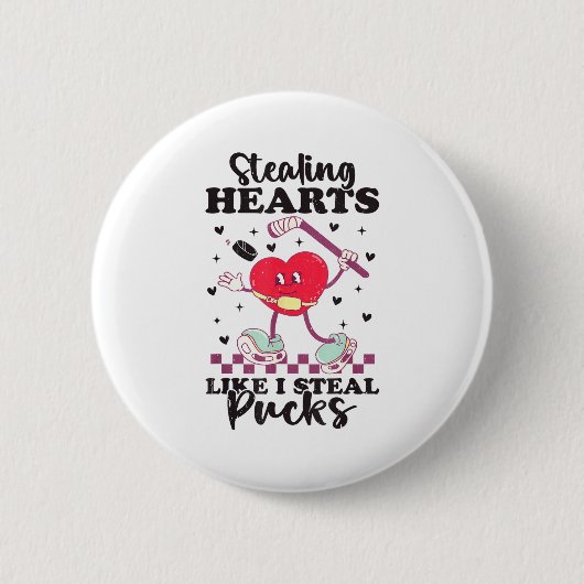Herzen stehlen wie ich Pucks stehle Funny Valentin Button (Vorderseite)