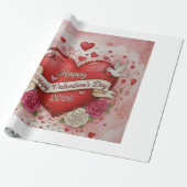 Herzen & Tauben - Valentinstag 2026 Design Geschenkpapier (Ungerollt)