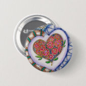 Herzen u. Blumen-Detail (2,25 Zoll rund) Button (Vorne & Hinten)