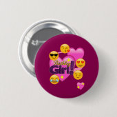 Herzen u. Emojis Geburtstags-Mädchen Button (Vorne & Hinten)