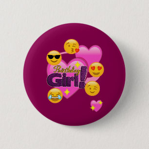 Herzen u. Emojis Geburtstags-Mädchen Button