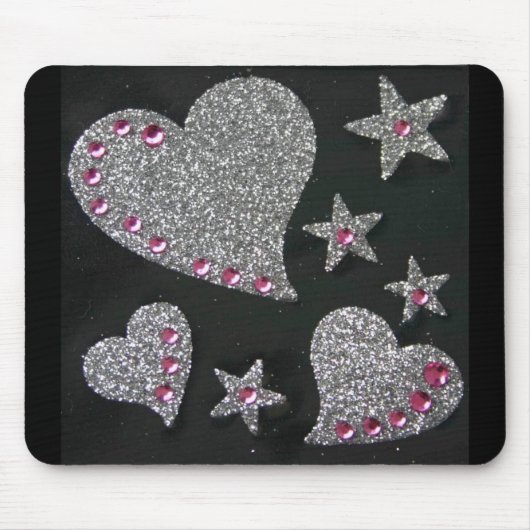 Herzen u. Sterne Bling Mausunterlage Mousepad (Vorne)