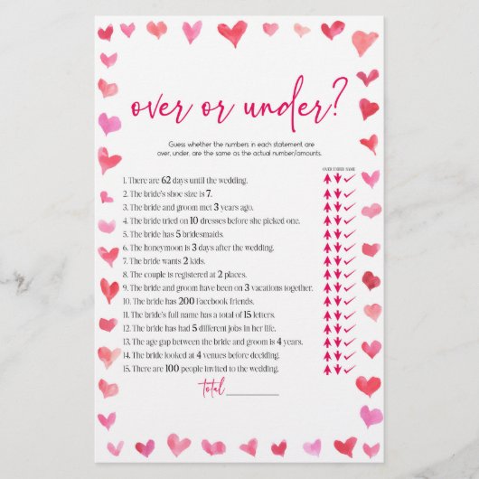 Herzen Über oder Unter Junggesellinnen-Abschiedssp Briefpapier (Vorderseite)