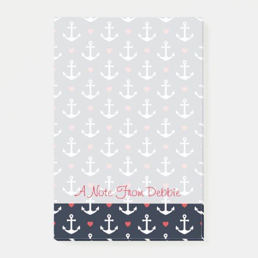Herzen und Anker-Muster | addieren Ihren Namen Post-it Klebezettel (Vorderseite)