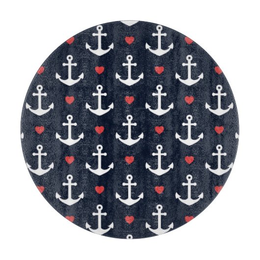 Herzen und Anker-Muster Schneidebrett (Vorderseite)