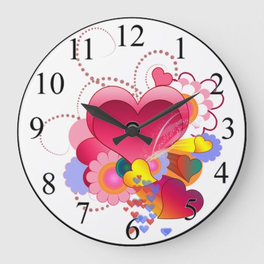 Herzen und Blume Große Wanduhr (Vorderseite)