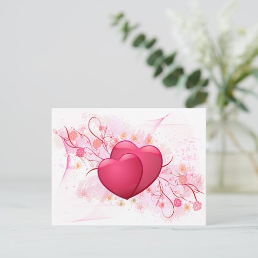Herzen und Blume Postkarte (Stehend Vorderseite)