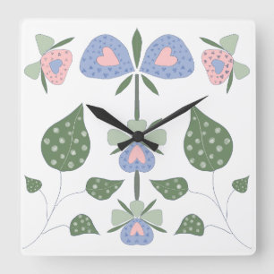 Herzen und Blume Quadratische Wanduhr