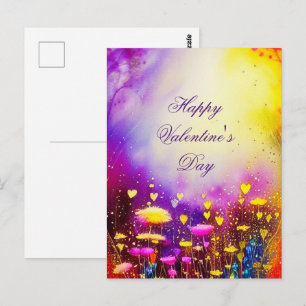 Herzen und Blumen Sonnenuntergang Valentinstag Postkarte