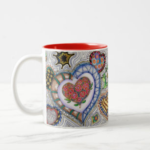 Herzen und Blumen-Tasse Zweifarbige Tasse