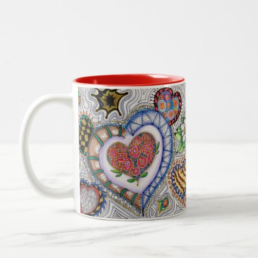 Herzen und Blumen-Tasse Zweifarbige Tasse (Links)