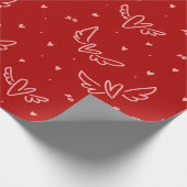 Herzen und Flügel auf Rot Geschenkpapier (Ecke)