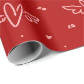 Herzen und Flügel auf Rot Geschenkpapier (Rolleneckpunkt)