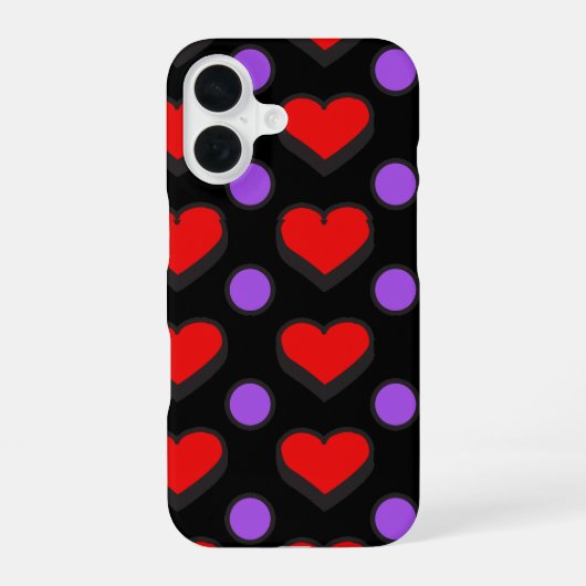 Herzen und Kreise Muster iPhone 16 Hülle (Rückseite)