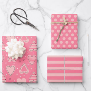 Herzen und Liebe Geschenkpapier Set von 3
