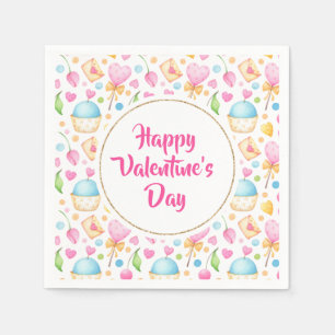 Herzen und Muffins Aquarellmuster Valentinstag Serviette