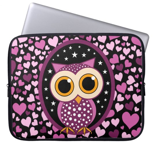 Herzen und rosa Eule Laptopschutzhülle (Vorderseite)