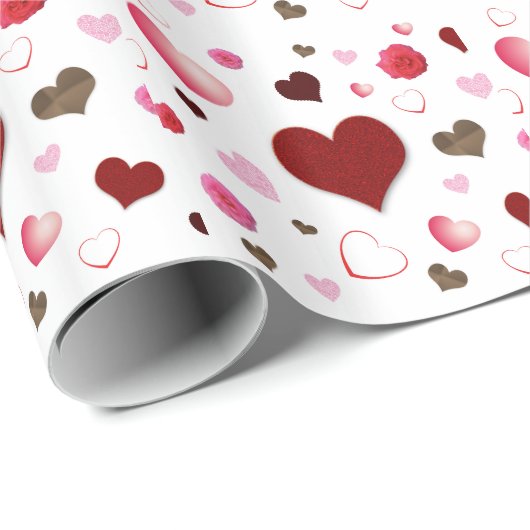 Herzen und Rose Geschenkpapier (Rolleneckpunkt)