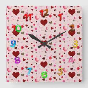 Herzen und Rose Quadratische Wanduhr