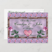 Herzen und Rose Save the Date Ankündigungspostkarte (Vorne/Hinten)