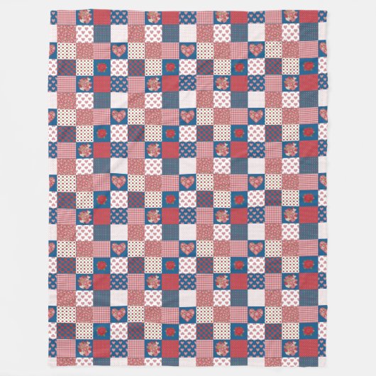 Herzen und Rosen Faux-Patchwork-Fleece-Decke Fleecedecke (Vorderseite)