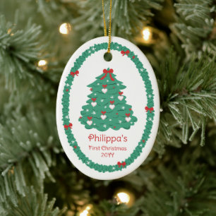 Herzen und Schleifen Weihnachtsbaum Baby Mädchen e Keramik Ornament