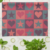 Herzen und Sternchen-Vereinbarung Rosa Geschirrtuch (Gefaltet)