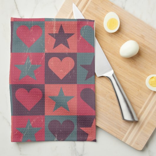 Herzen und Sternchen-Vereinbarung Rosa Geschirrtuch (Viertel Falte)