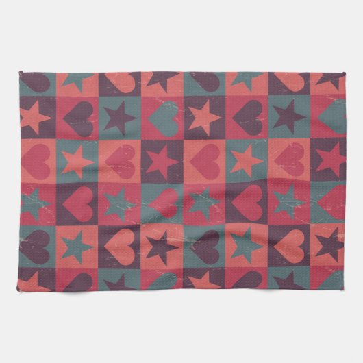 Herzen und Sternchen-Vereinbarung Rosa Geschirrtuch (Horizontal)
