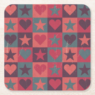 Herzen und Sterne Muster Pink Rechteckiger Pappuntersetzer