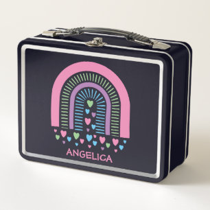 Herzen und Streifen Boho Regenbogen Metall Lunchbo Brotdose