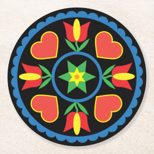 Herzen und Tulpen Hex-Symbol - PA Deutsche Volksku Runder Pappuntersetzer