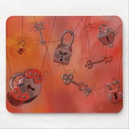 Herzen und Verschlüsse, Aquarell-Malerei Mousepad