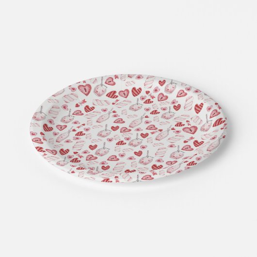 Herzen Valentines-Wasserfarbe-Partyplatte Pappteller (Schrägansicht)