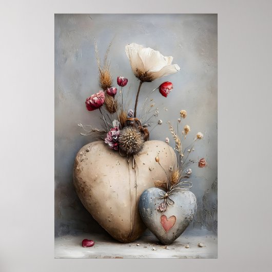 Herzen Valentinstag Druck, Blumen Romantischer Boh Poster (Vorne)