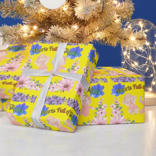 Herzen voller Kichern gelb Geschenkpapier (Feiertage)