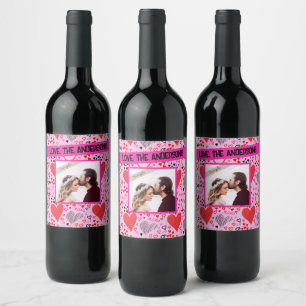 Herzen, XOXO Rosa Muster, Personalisierter Name Fo Weinetikett