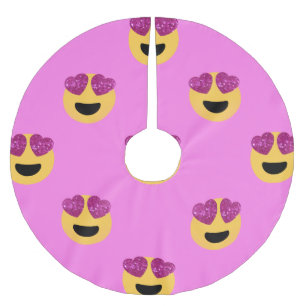 Herzenaugen-Emoji-Weihnachtsbaumskirt Polyester Weihnachtsbaumdecke