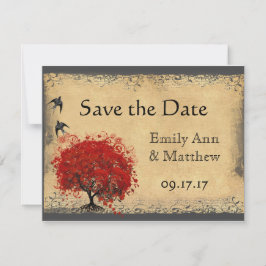 Herzenleaf Roter Tree Vintag Bird Save the Date