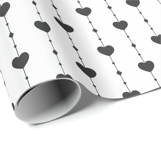 Herzensbänder in Schwarz Geschenkpapier (Rolleneckpunkt)