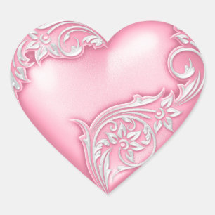 Herzenscroll Rosa w Weiß Herz-Aufkleber