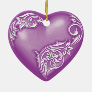Herzenscroll Violet w White Keramikornament