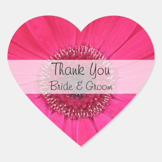 Herzenshochzeit Danke Stickers - Pink Gerbera (Vorderseite)