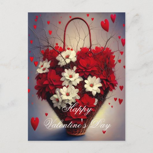 Herzenskorb und Blume Valentine Postkarte (Vorderseite)