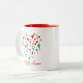 Herzenslust, farbenfrohe Regenbogenkunst Zweifarbige Tasse (Vorderseite Links)