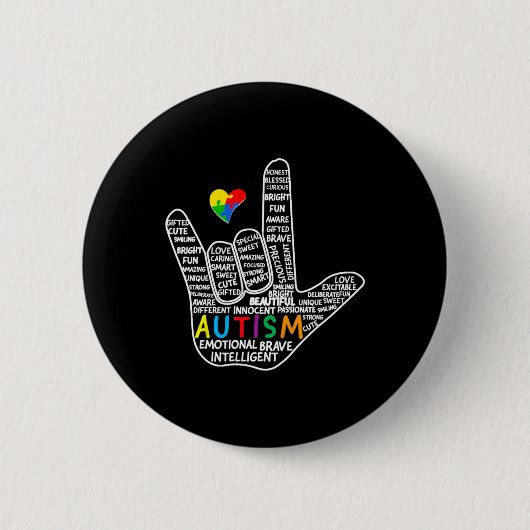 Herzenslust Liebe Gebärdensprache Handautismus Bew Button (Vorderseite)