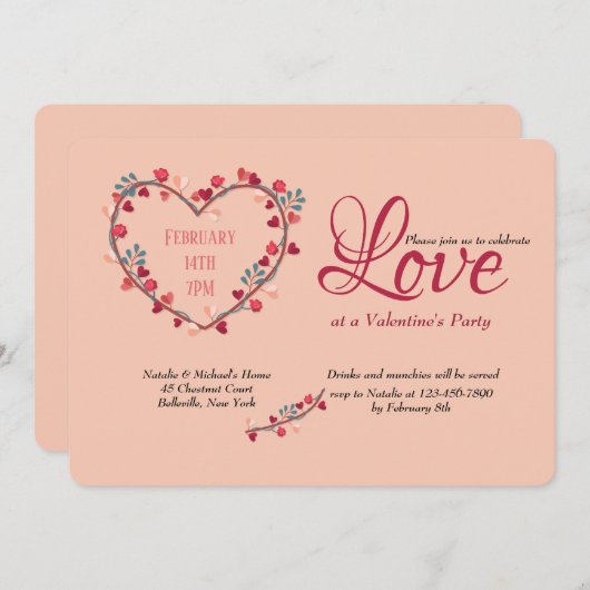 Herzenslust Valentinstag Party Einladung (Vorne/Hinten)