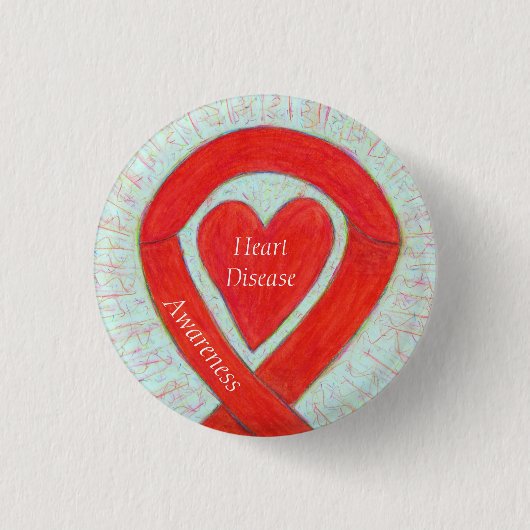Herzerkrankungen Aufklärung Rotes Herz Ribbon Butt Button (Vorderseite)